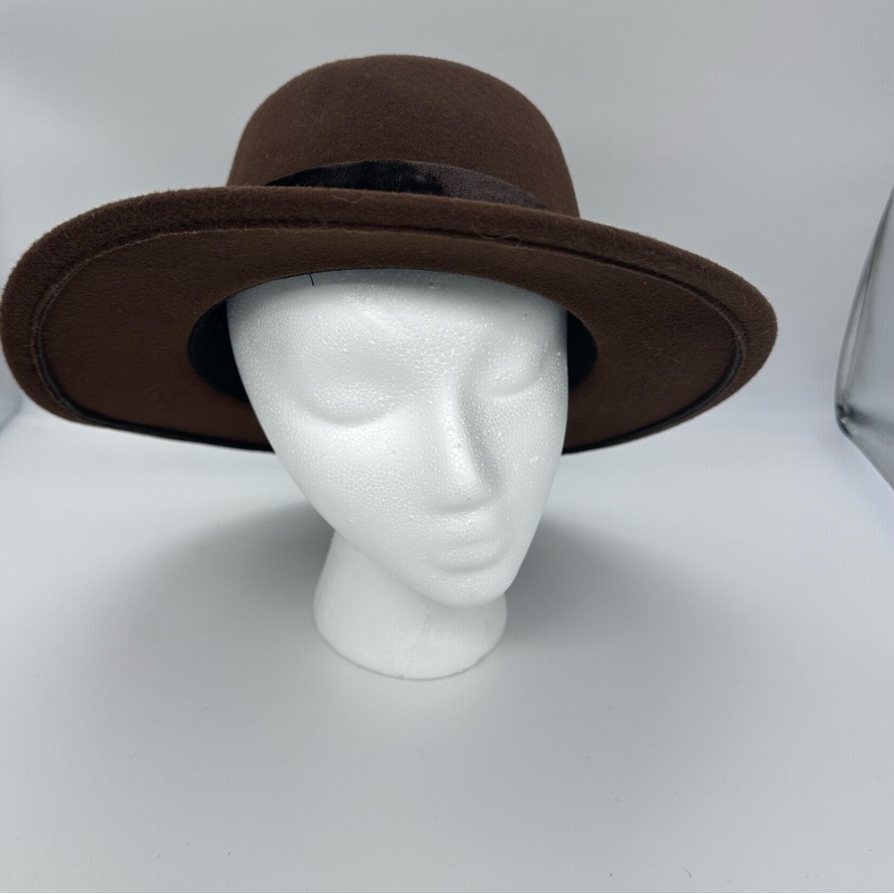 Vtg Anne Klein Brown Felt Wide-Brim Fedora Hat